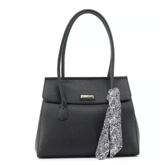 London Fog Black Handbag with Patterned Scarf - Picture 1 of 4